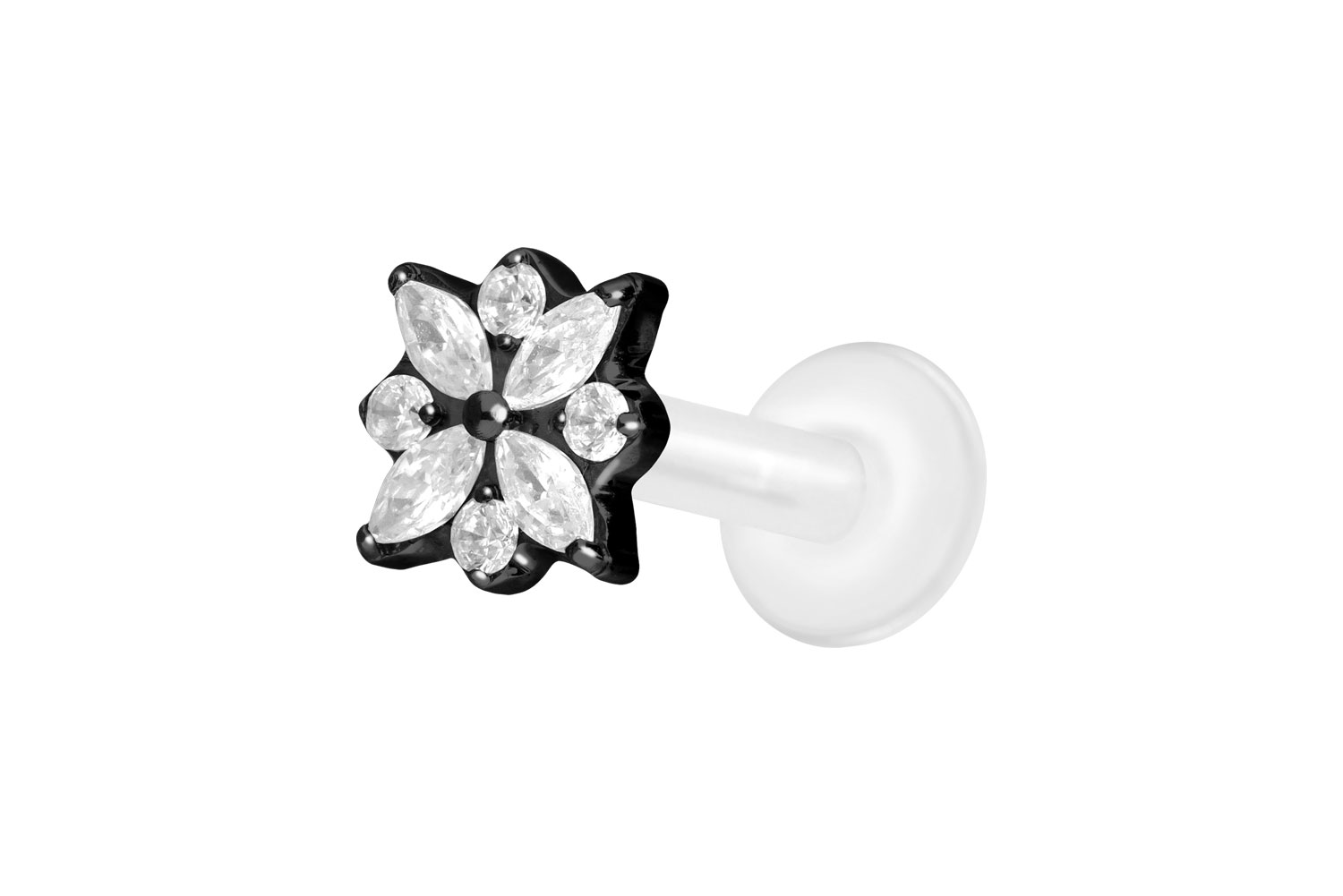 PTFE Labret Piercing mit Innengewinde + Titan-Aufsatz KRISTALLBLUME